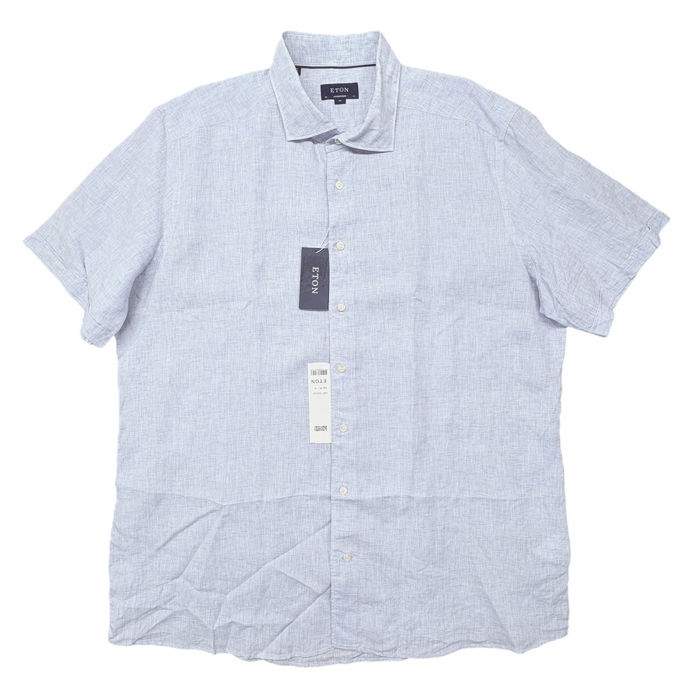 ETON 100% Linen Short Sleeve Dress Shirt Mens 3XL Blue Contemporary Fit NWT